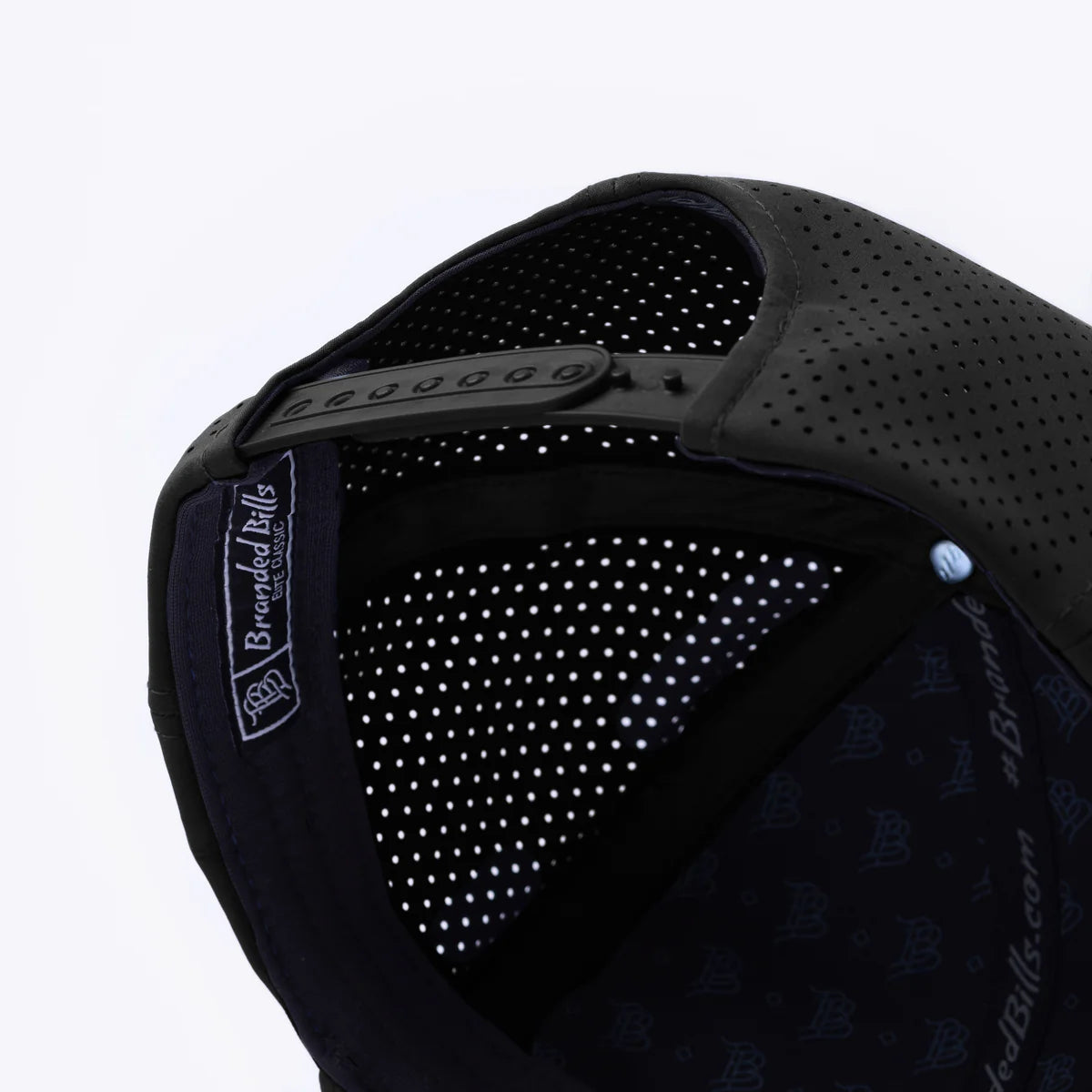 GolferBro black performance cap featuring a perforated lightweight fabric and adjustable snapback closure.